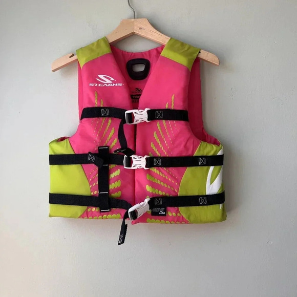 Youth Stearns Coast Guard Approved Pink &‎ Green Ski Vest - Picture 1 of 3